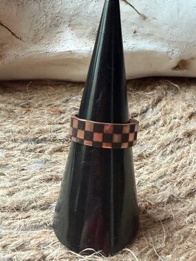 Checkerboard Pattern Copper Tone Band Ring